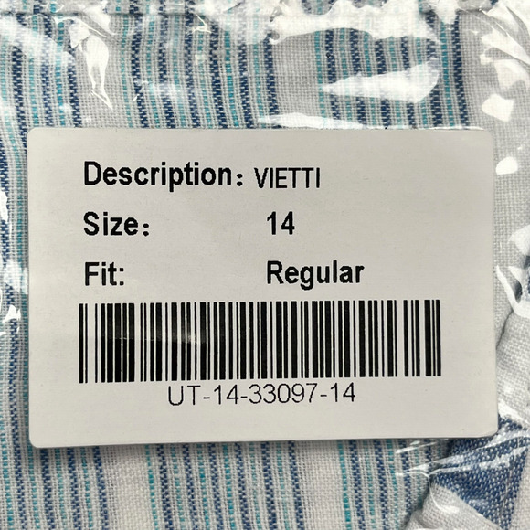 UNTUCKit Womens Vietti Linen Shirt Blue White Striped Button Up L Sleeve 14 NWT - Picture 11 of 12